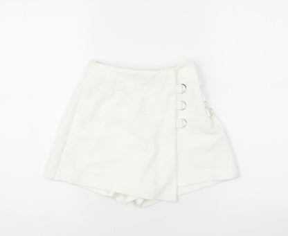 Bershka Womens White Polyester Skort Skirt Size XS Zip
