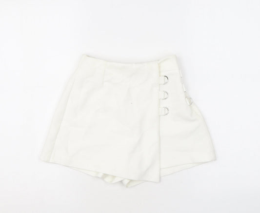 Bershka Womens White Polyester Skort Skirt Size XS Zip