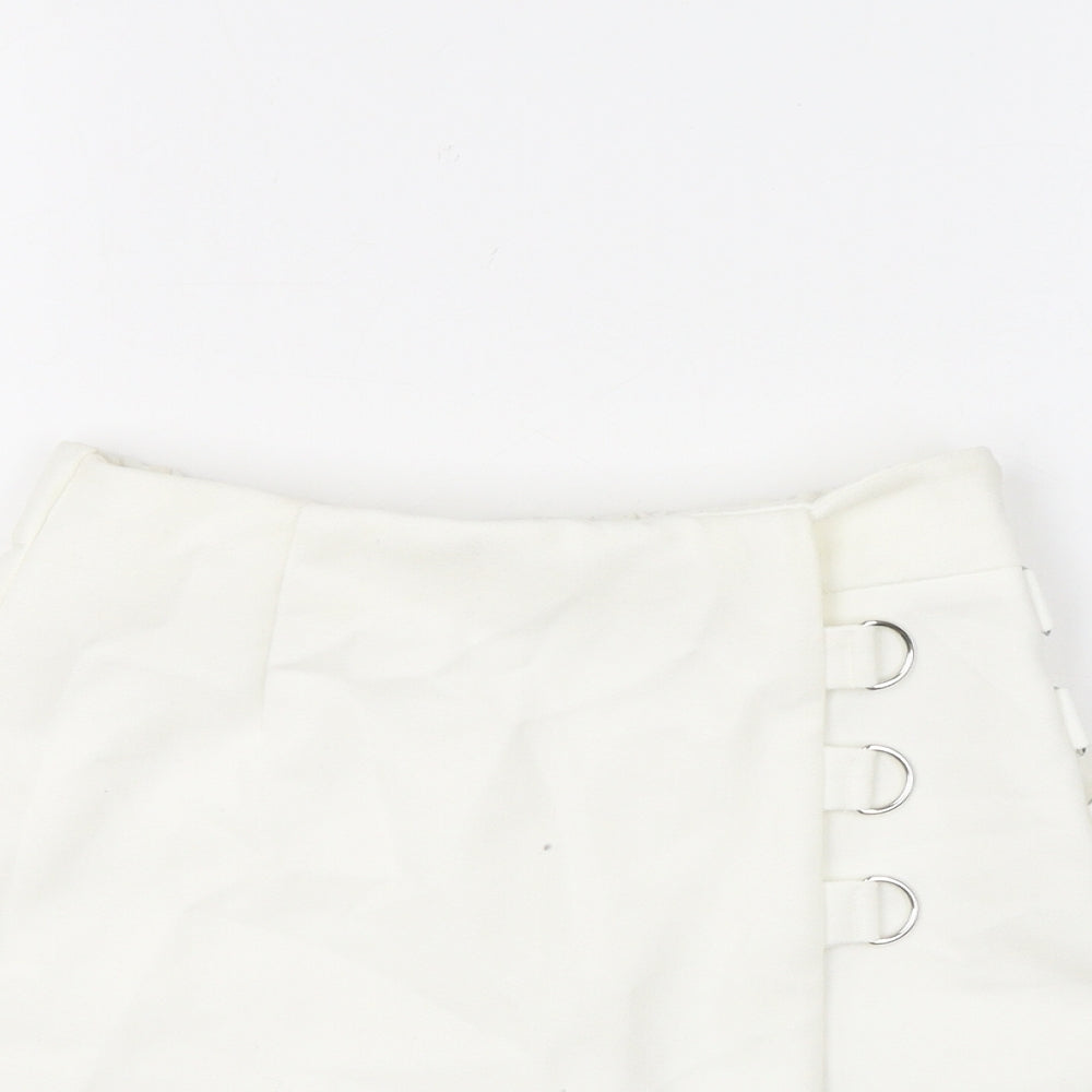 Bershka Womens White Polyester Skort Skirt Size XS Zip