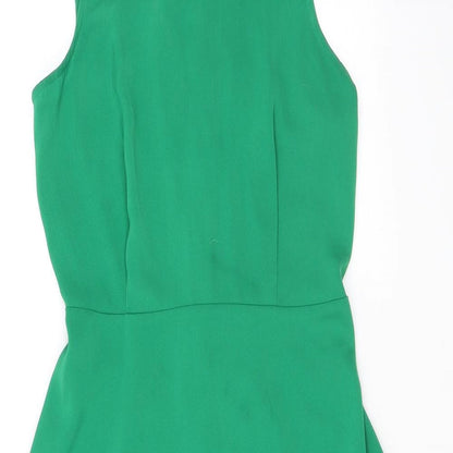 Warehouse Womens Green Polyester A-Line Size 8 Mock Neck Zip - Ruffles, Open Back