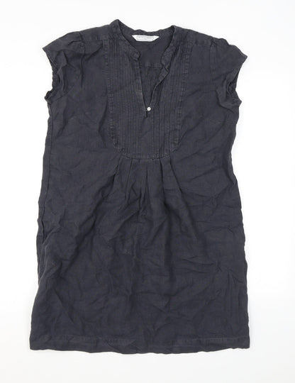 The White Company Womens Grey Linen A-Line Size 12 V-Neck Button
