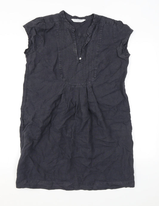 The White Company Womens Grey Linen A-Line Size 12 V-Neck Button