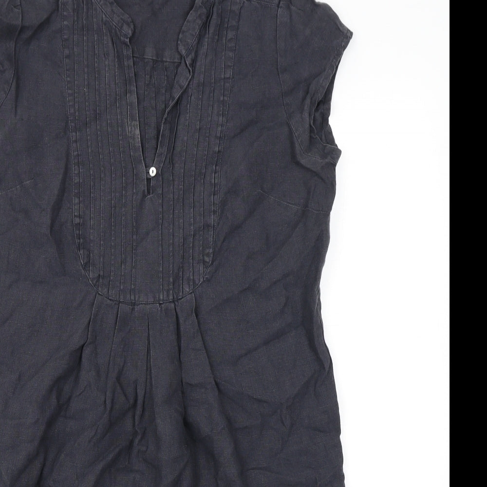 The White Company Womens Grey Linen A-Line Size 12 V-Neck Button