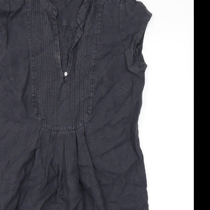 The White Company Womens Grey Linen A-Line Size 12 V-Neck Button