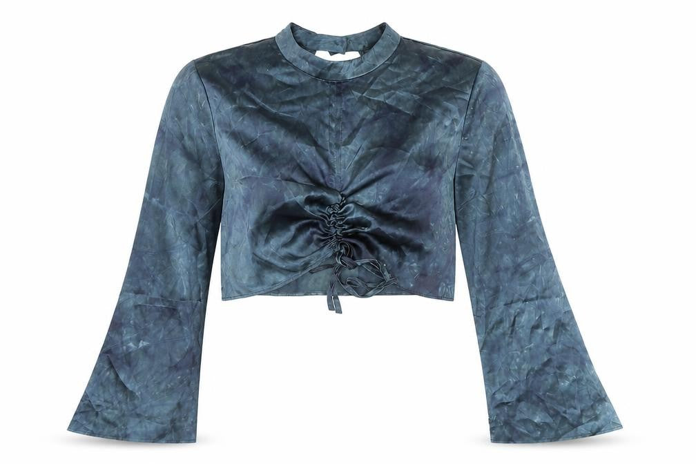 Womens UK Size 12 Topshop Blue Cropped Blouse