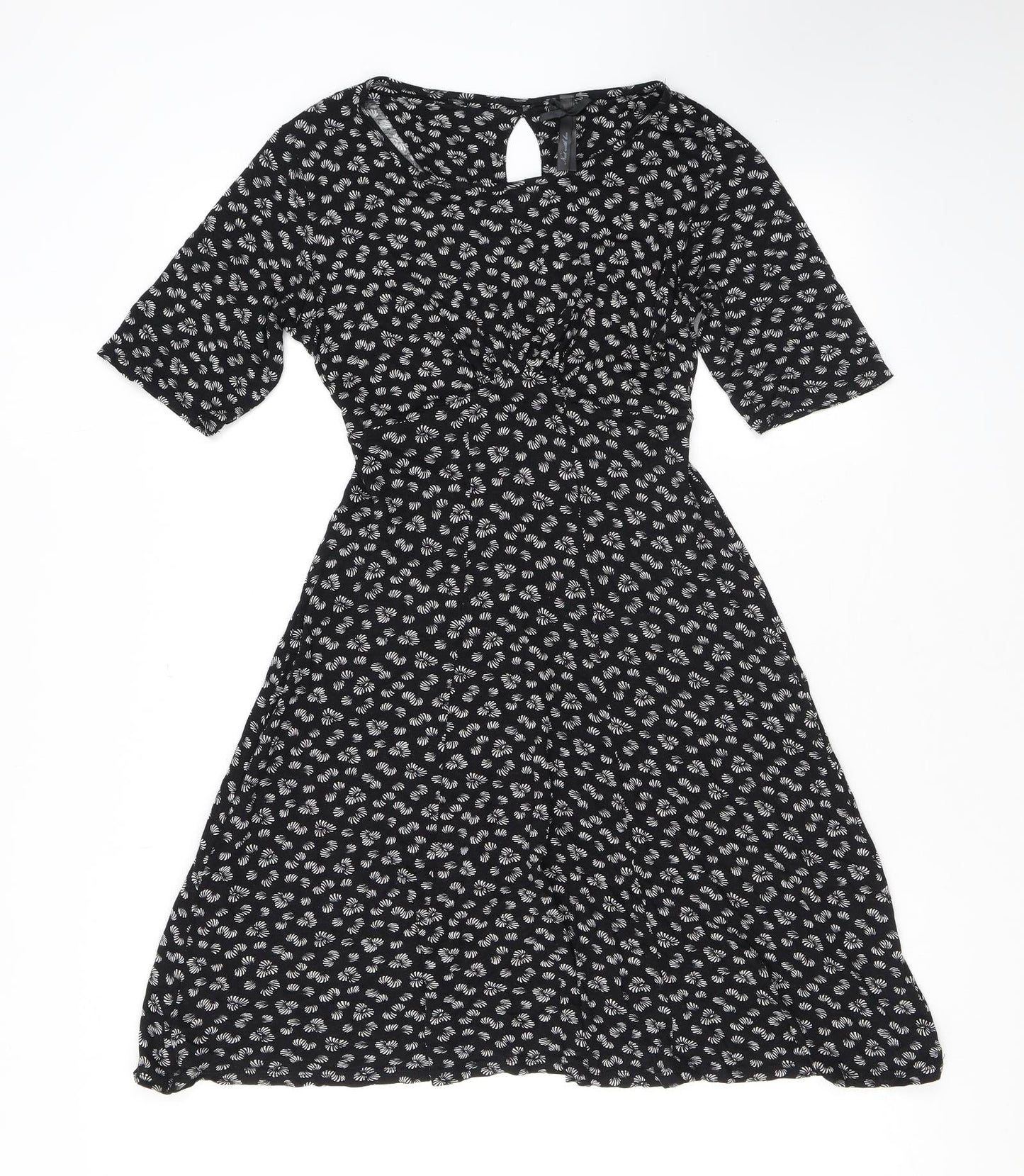 NEXT Womens Black Geometric Viscose Mini Size 8 Round Neck Pullover