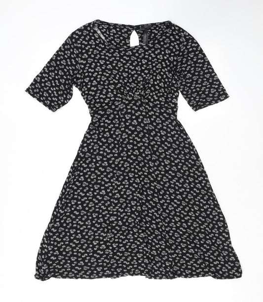 NEXT Womens Black Geometric Viscose Mini Size 8 Round Neck Pullover