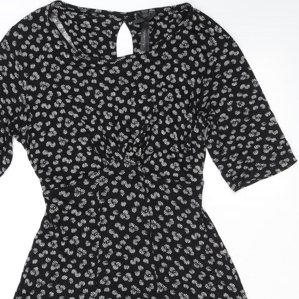 NEXT Womens Black Geometric Viscose Mini Size 8 Round Neck Pullover