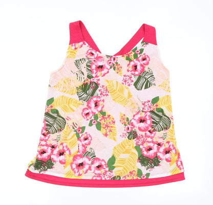 Avon Womens Pink Floral Polyester Basic Tank Size 10 Scoop Neck