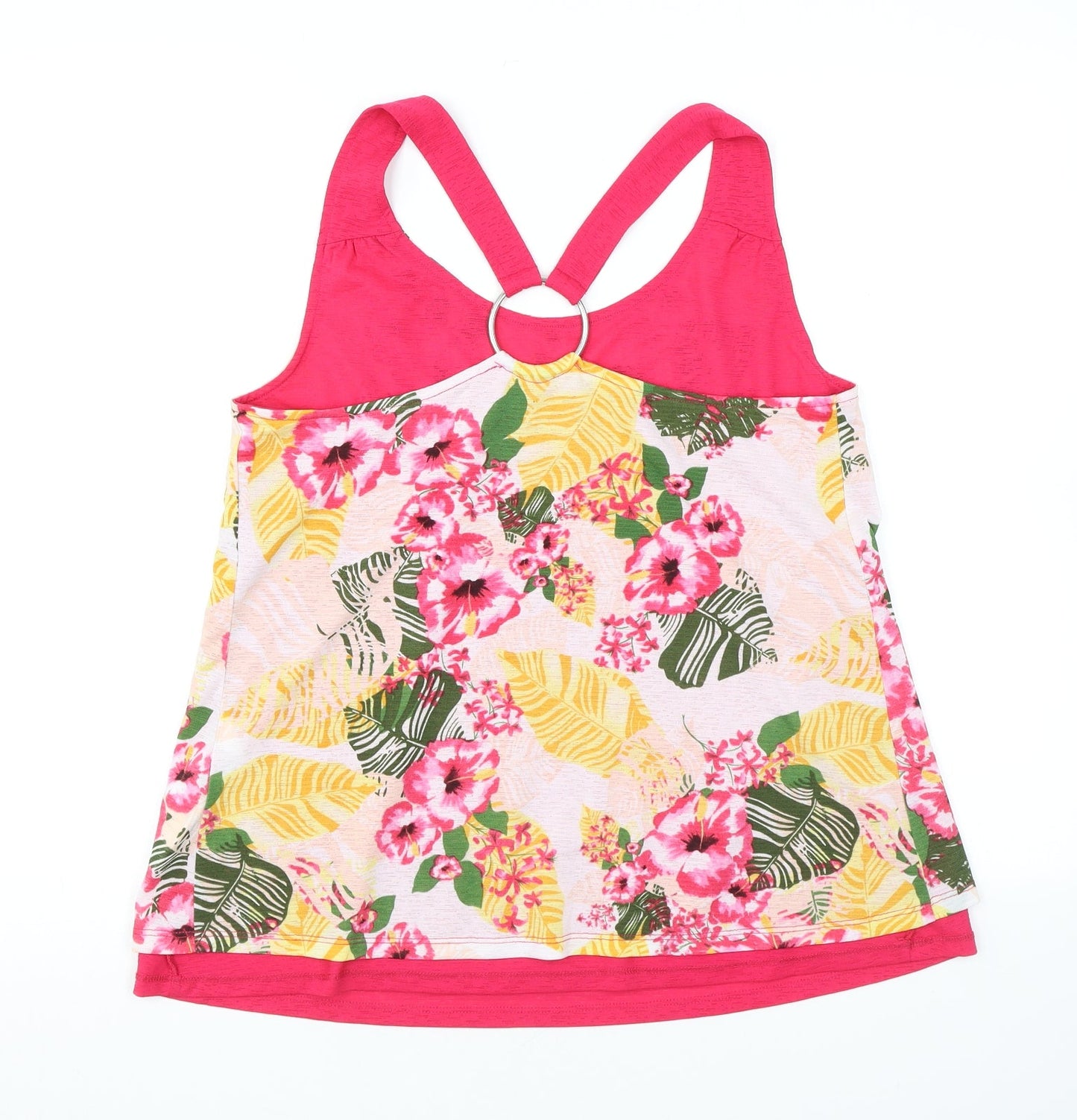 Avon Womens Pink Floral Polyester Basic Tank Size 10 Scoop Neck