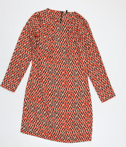 United Colors of Benetton Womens Red Geometric Polyester Shift Size S Boat Neck Zip