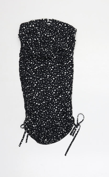 AX Paris Womens Black Polka Dot Polyester Bodycon Size S Off the Shoulder Pullover - Ruched Strapless