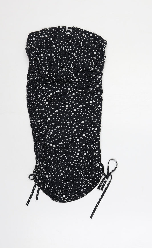AX Paris Womens Black Polka Dot Polyester Bodycon Size S Off the Shoulder Pullover - Ruched Strapless