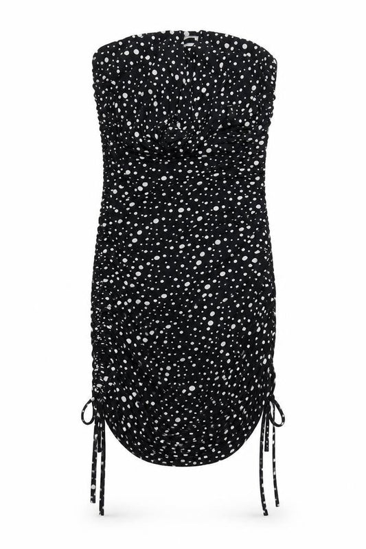 AX Paris Womens Black Polka Dot Polyester Bodycon Size S Off the Shoulder Pullover - Ruched Strapless