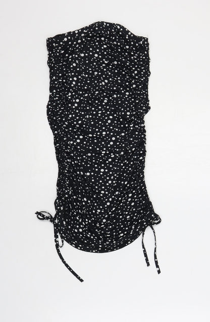 AX Paris Womens Black Polka Dot Polyester Bodycon Size S Off the Shoulder Pullover - Ruched Strapless