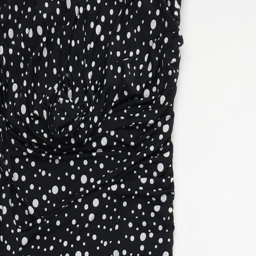 AX Paris Womens Black Polka Dot Polyester Bodycon Size S Off the Shoulder Pullover - Ruched Strapless