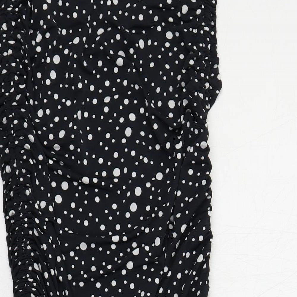 AX Paris Womens Black Polka Dot Polyester Bodycon Size S Off the Shoulder Pullover - Ruched Strapless