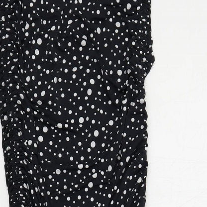 AX Paris Womens Black Polka Dot Polyester Bodycon Size S Off the Shoulder Pullover - Ruched Strapless