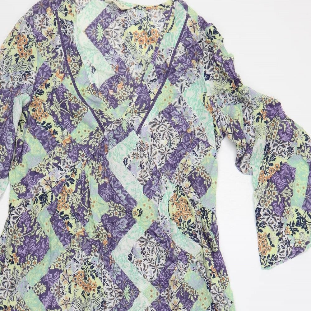 Indigo Womens Multicoloured Floral Modal A-Line Size 8 V-Neck Pullover