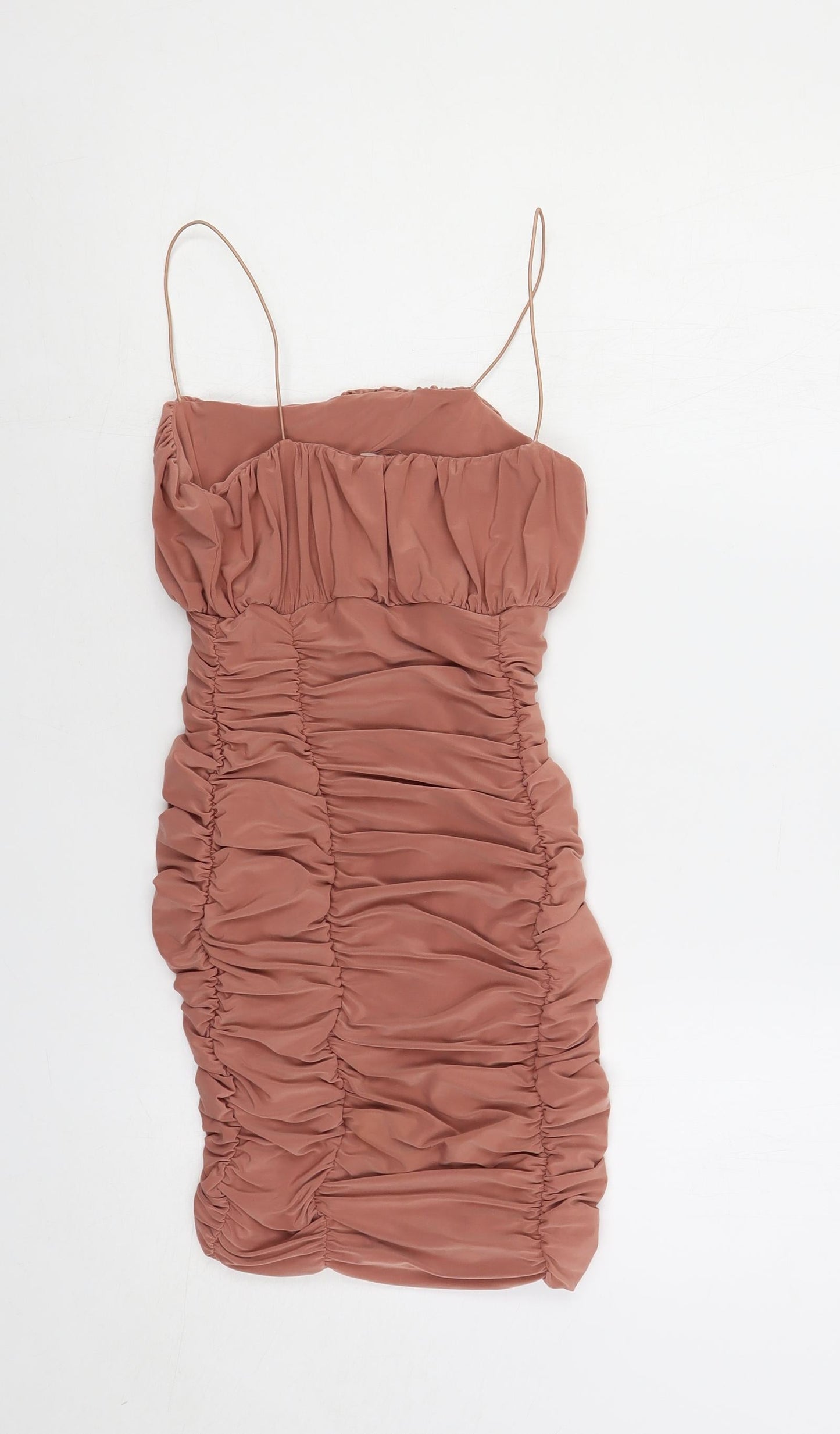 Silk Womens Pink Polyester Bodycon Size 8 Square Neck Pullover - Ruched