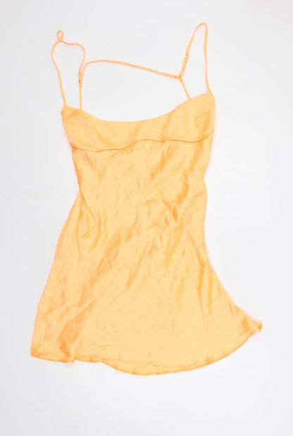 Zara Womens Orange Polyester Fit & Flare Size 2XL Square Neck Zip - Cut Out Back