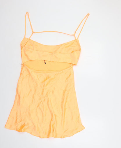 Zara Womens Orange Polyester Fit & Flare Size 2XL Square Neck Zip - Cut Out Back