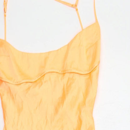 Zara Womens Orange Polyester Fit & Flare Size 2XL Square Neck Zip - Cut Out Back