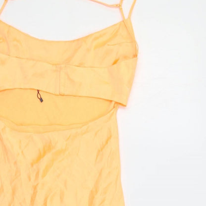 Zara Womens Orange Polyester Fit & Flare Size 2XL Square Neck Zip - Cut Out Back