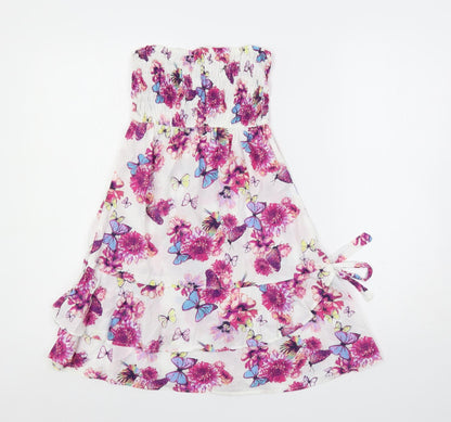 NEXT Womens Multicoloured Floral Cotton Mini Size 8 Off the Shoulder Pullover - Shirred Strapless