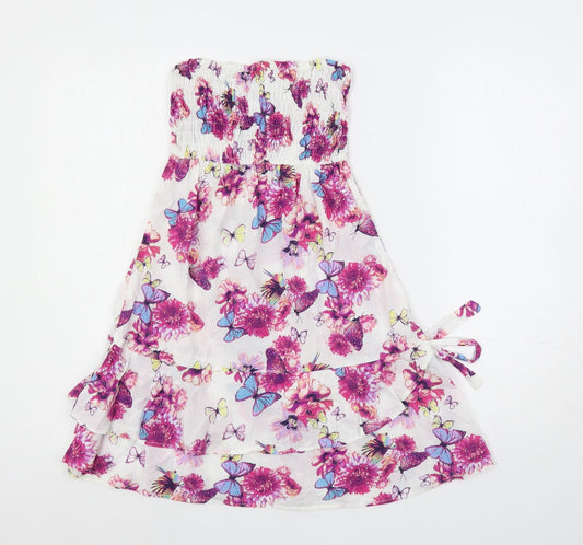 NEXT Womens Multicoloured Floral Cotton Mini Size 8 Off the Shoulder Pullover - Shirred Strapless