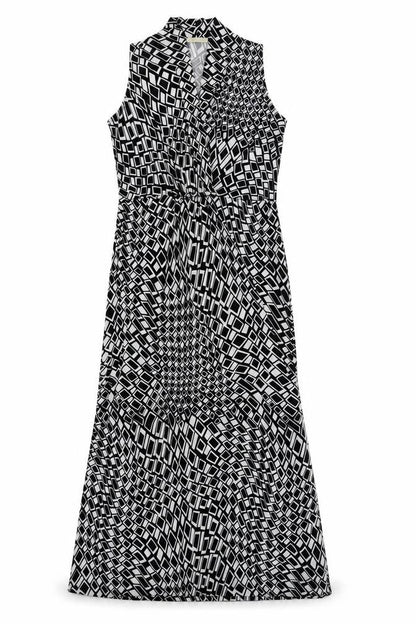 QED London Womens Black Geometric Polyester Maxi Size S V-Neck Pullover