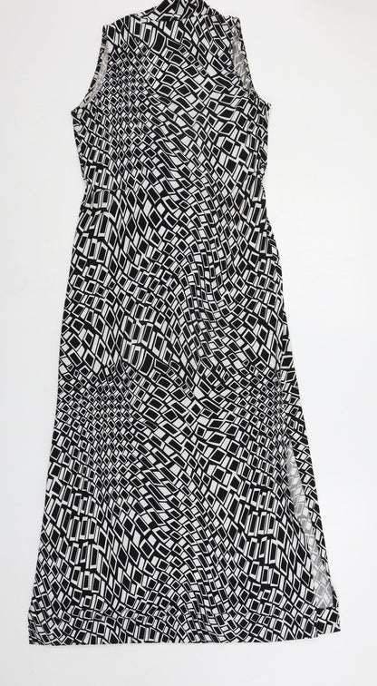 QED London Womens Black Geometric Polyester Maxi Size S V-Neck Pullover