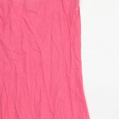 Naveau Edition Womens Pink Linen Slip Dress Size 12 V-Neck Pullover - Embroidered