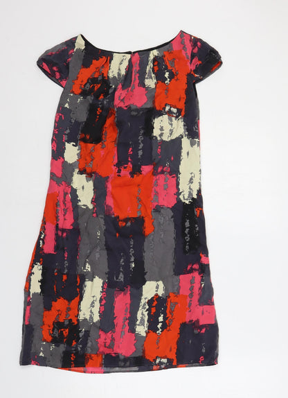 Monsoon Womens Multicoloured Geometric Silk Shift Size 10 Boat Neck Button