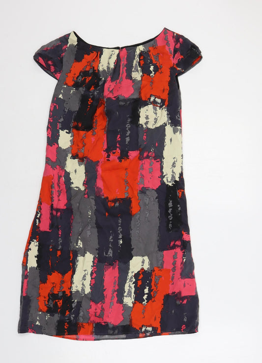 Monsoon Womens Multicoloured Geometric Silk Shift Size 10 Boat Neck Button