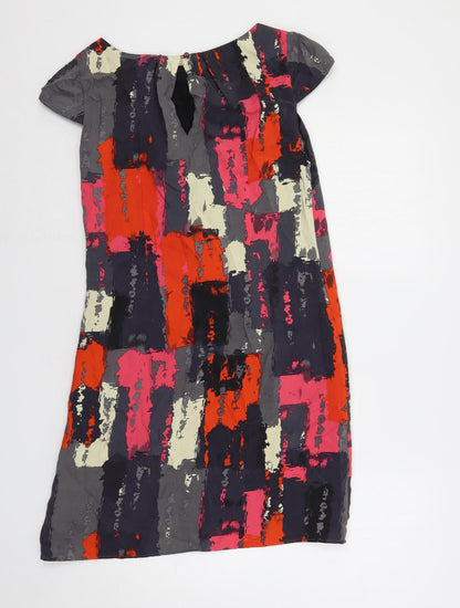 Monsoon Womens Multicoloured Geometric Silk Shift Size 10 Boat Neck Button