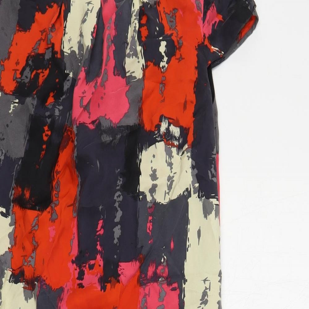 Monsoon Womens Multicoloured Geometric Silk Shift Size 10 Boat Neck Button