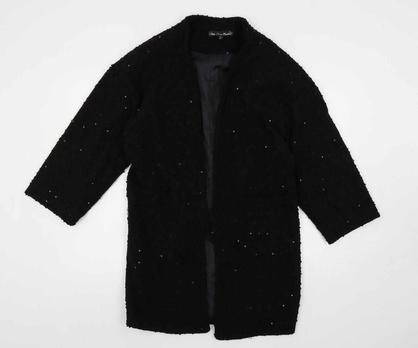 Mela Loves London Womens Black Overcoat Coat Size 12 - Open Sequin
