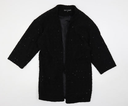 Mela Loves London Womens Black Overcoat Coat Size 12 - Open Sequin