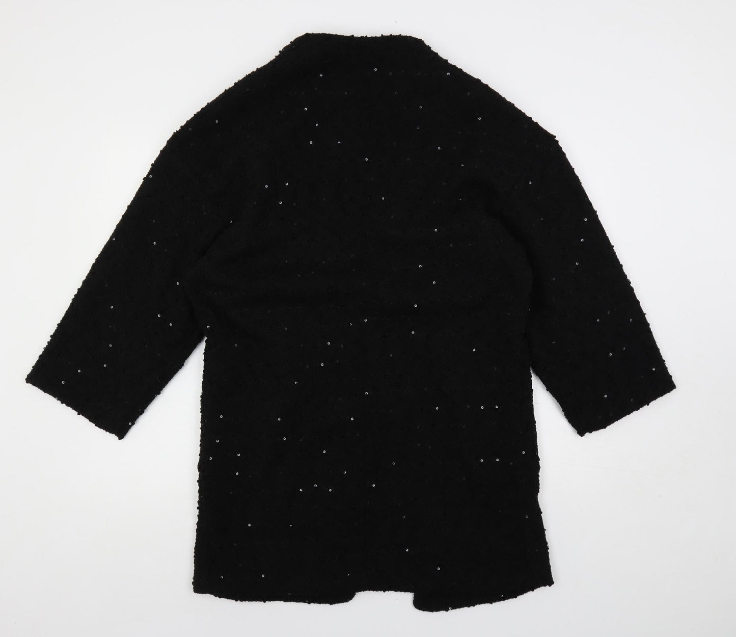 Mela Loves London Womens Black Overcoat Coat Size 12 - Open Sequin