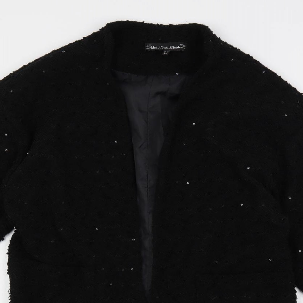 Mela Loves London Womens Black Overcoat Coat Size 12 - Open Sequin