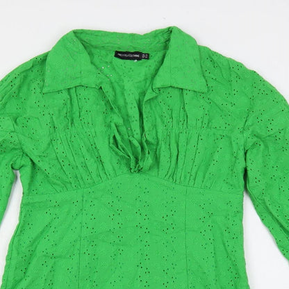 PRETTYLITTLETHING Womens Green Cotton Mini Size 10 Collared Zip - Broderie Anglaise