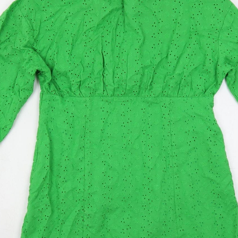 PRETTYLITTLETHING Womens Green Cotton Mini Size 10 Collared Zip - Broderie Anglaise