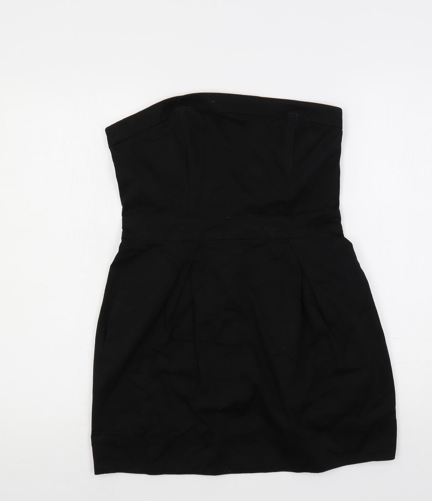 French Connection Womens Black Cotton Mini Size 12 Off the Shoulder Zip - Strapless
