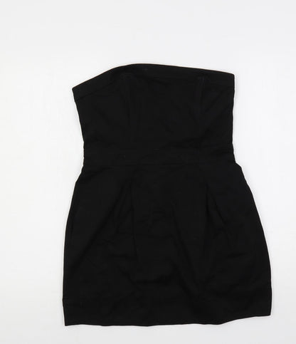 French Connection Womens Black Cotton Mini Size 12 Off the Shoulder Zip - Strapless