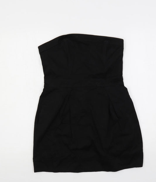 French Connection Womens Black Cotton Mini Size 12 Off the Shoulder Zip - Strapless