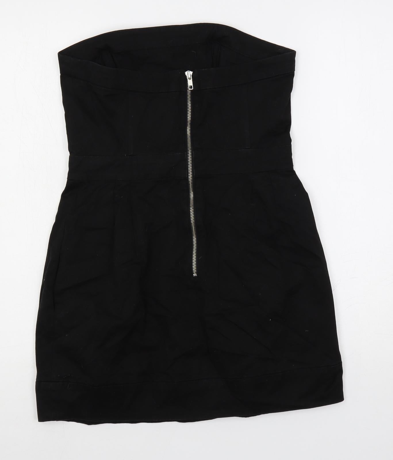 French Connection Womens Black Cotton Mini Size 12 Off the Shoulder Zip - Strapless