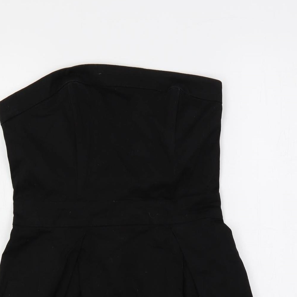 French Connection Womens Black Cotton Mini Size 12 Off the Shoulder Zip - Strapless