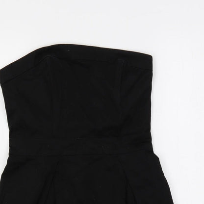 French Connection Womens Black Cotton Mini Size 12 Off the Shoulder Zip - Strapless