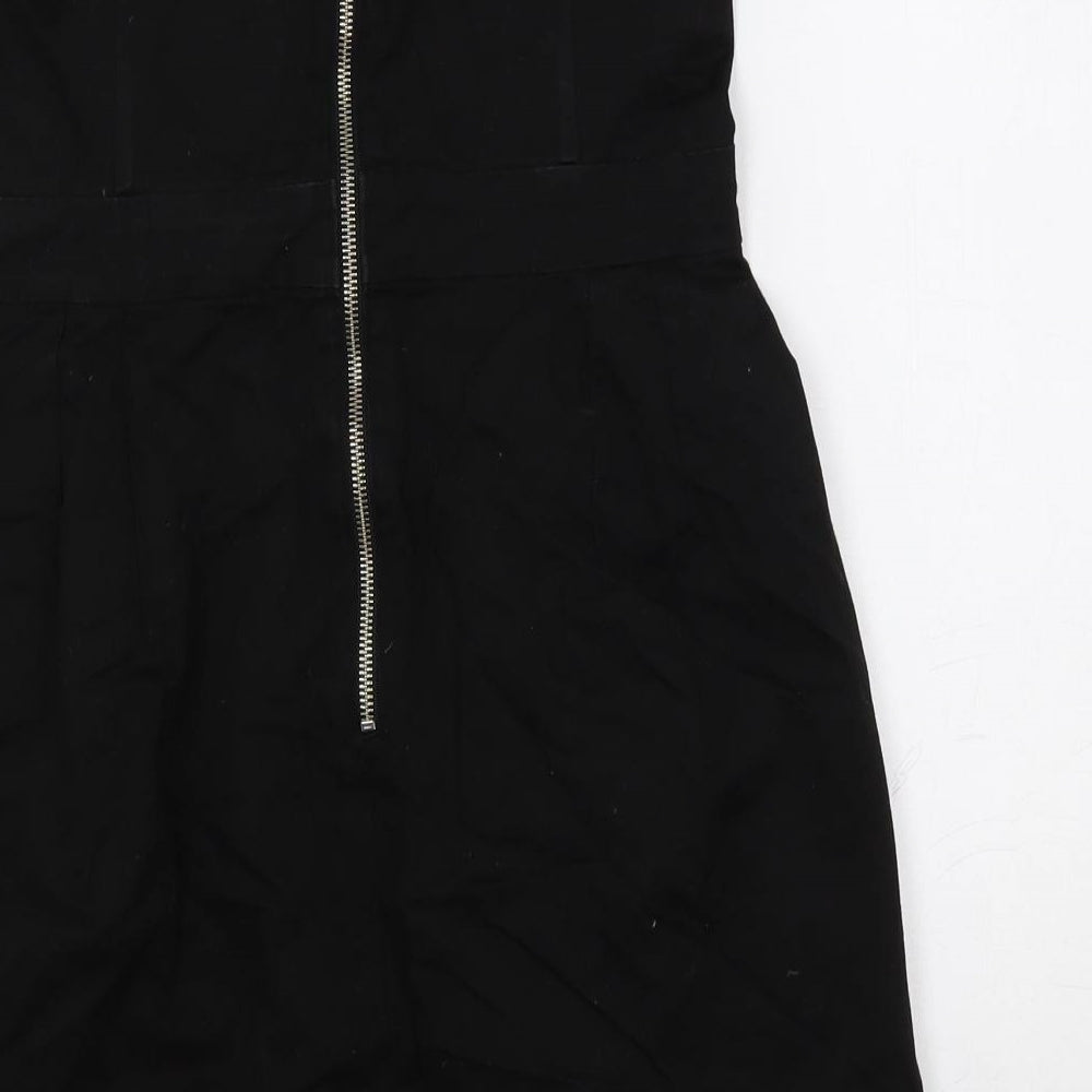 French Connection Womens Black Cotton Mini Size 12 Off the Shoulder Zip - Strapless